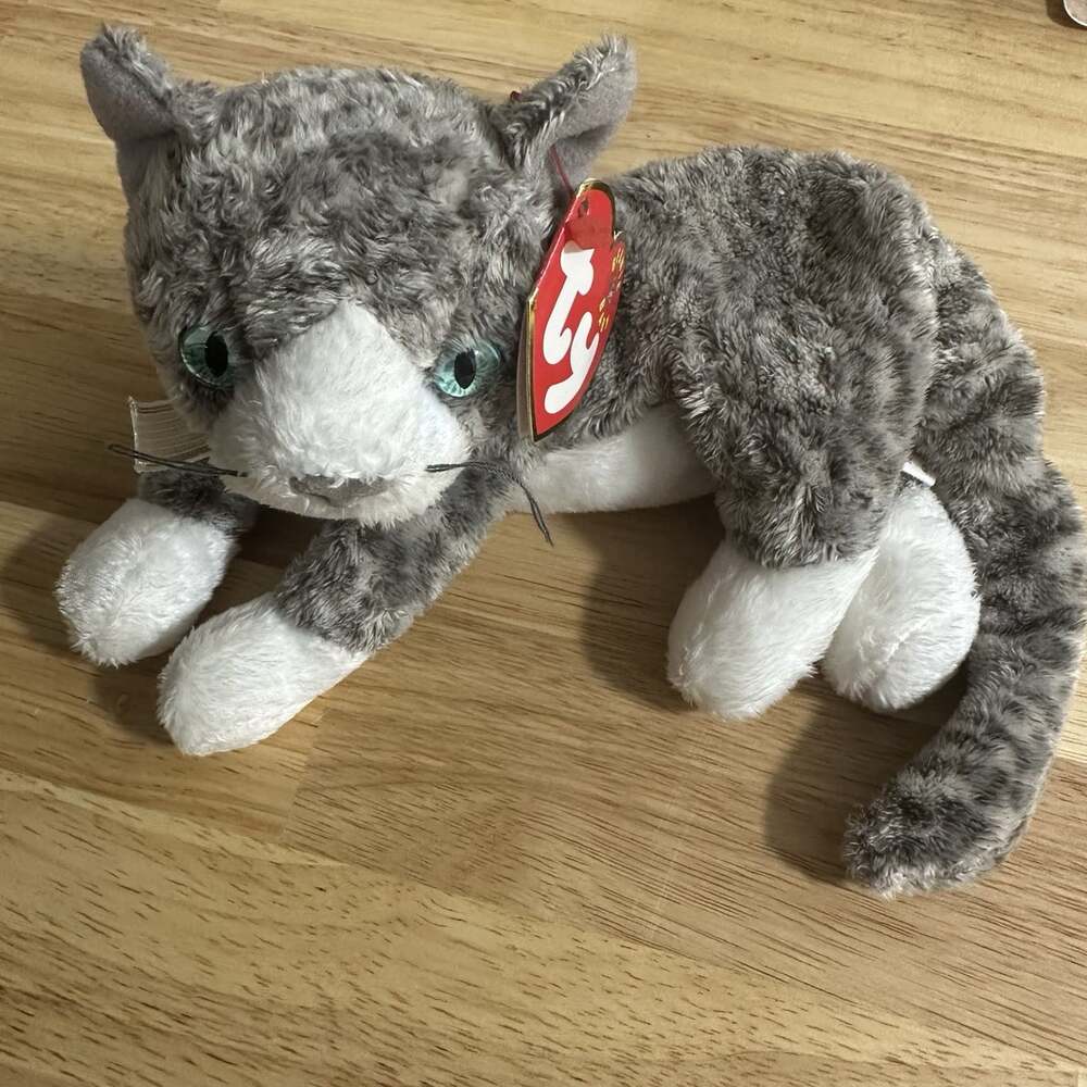 Ty Beanie Baby Purr Cat Gray/White Plush Beanbag Stuffed Animal Vintage 2000